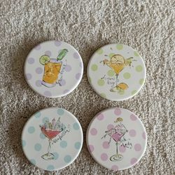 Set of (4) Rosanna Polka Dots Drink Coasters with original box VINTAGE