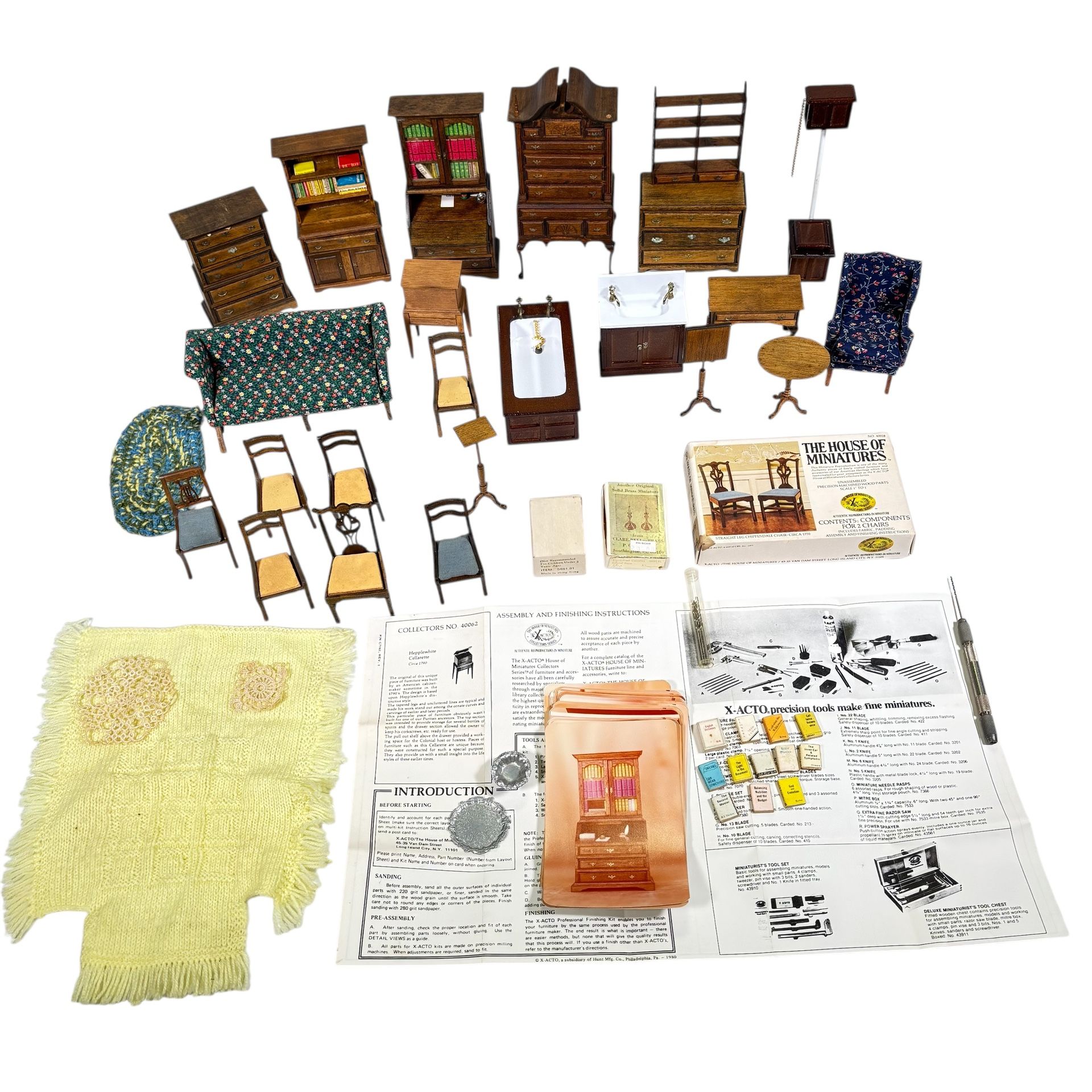 Vintage House Of miniatures Dollhouse Furniture wooden lot book silverware XACTO
