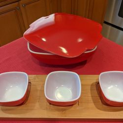 Vintage 1950s  Pyrex Hostess Set. Red.  Great