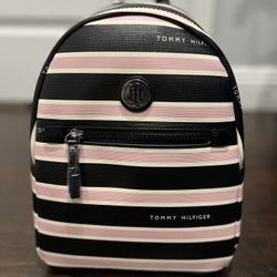 Tommy Hilfiger Mini Backpack Bag Pink Black White Stripe