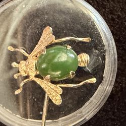 Gold Plated Jade Pin