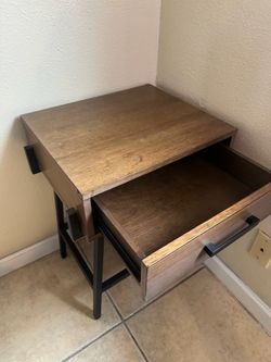 Wood and Metal Nightstand with Drawer