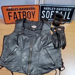 Harley Davidson Women's Size XL Vest Pair Of Gloves Size Small Coffee Cup