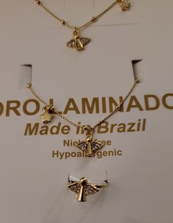Set para niñas 👧 de oro laminado con cadena aretes pulsera anillo de 👼