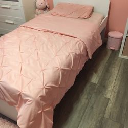 Twin Bed Frame, Slats, Matress & Nightstand 