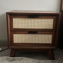 Rattan Style Bedside Table With Drawers