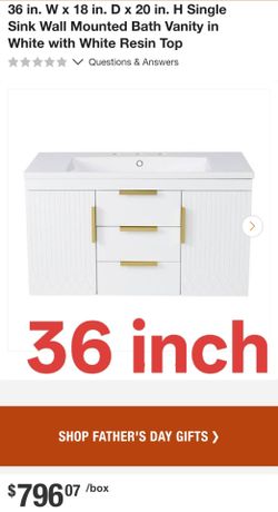 36 in. W x 18 in. D x 20 in. H Single Sink Wall Mounted Bath Vanity in White with White Resin Top