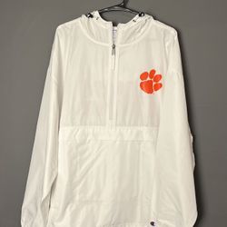 Champion Clemson Tigers White Half-Zip Windbreaker Jacket XL NCAA Athletic Pullover