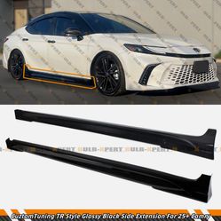 FOR 2025-26 TOYOTA CAMRY LE SE XSE XLE TR STYLE GLOSS BLACK SIDE SKIRT EXTENSION
