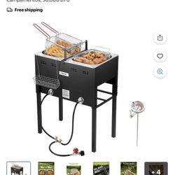 Freidora VEVOR Freidora de Propano para Exteriores, Freidora Comercial de Gran Capacidad de 16QTx2, Cocinador de Pescado de Acero Inoxidable con 3 Ces