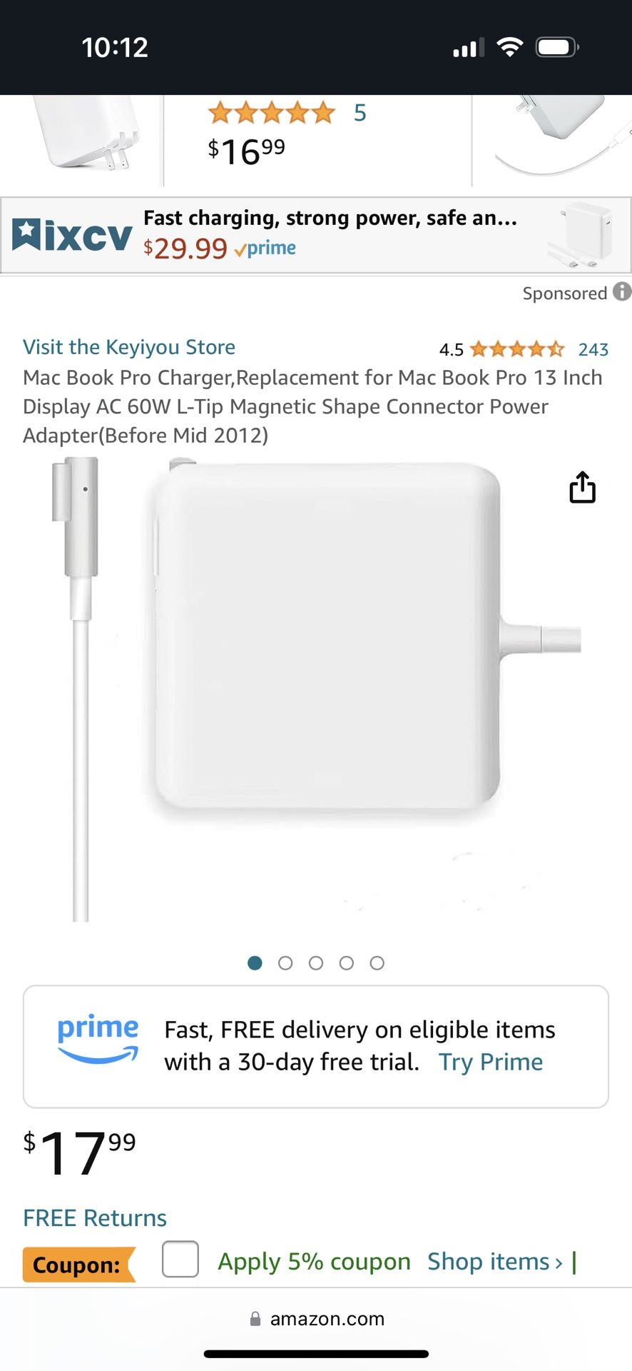 Mac Book Pro Charger,Replacement for Mac Book Pro 13 Inch Display AC 60W L-Tip Magnetic Shape Connector Power Adapter(Before Mid 2012)