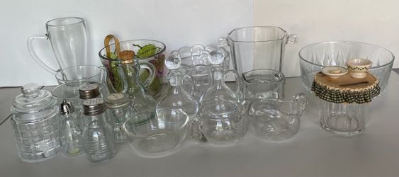 Kitchen & Tableware Lot – Ice Buckets, Glass Bowl, Oil Cruets & More