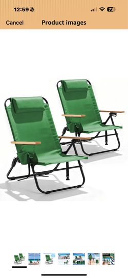 New in box 2 Pack Premium 5-Position Reclining Camping Chair - Portable Folding Lightweight Outdoor Chair with Wooden Armrests, Headrest & Pockets, 35