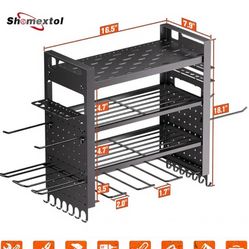 Power Tool Organizer Wall Mount,4 Layers Capacity Garage Shelves,Garage Storage Rack for Workshop,Blac