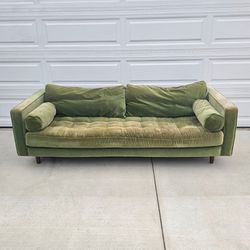 Article Sven Sofa Green Velvet Couch Down Feather Cushions Modern