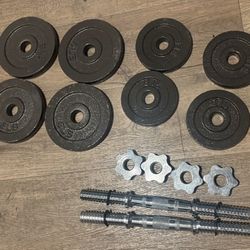 Set Of Cast Iron Adjustable Dumbbells 21 lbs Each. Total (42 Lbs)