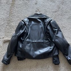 Leather motorcycle jackets size 44, and I think you’re 38 men’s and women