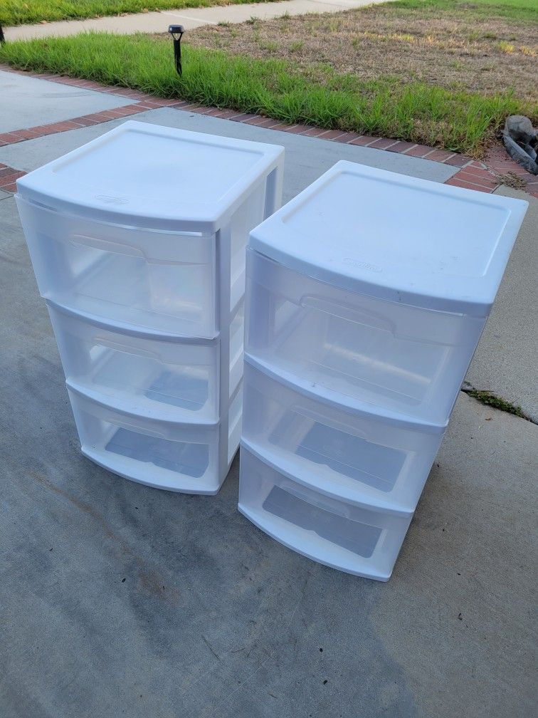 Set Of Two (2) Sterilite White 3 Drawer Plastic Storage Drawer Drawers Units 