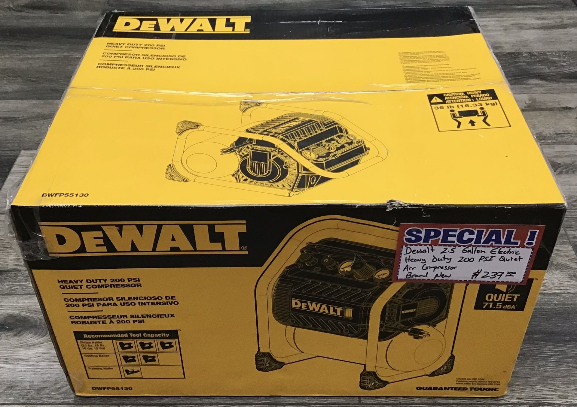 Dewalt 2.5 Gallon Electric Heavy Duty 200 PSI Quiet Air Compressor Brand New 