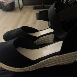 Women’s Black Wedge Espadrille Sandals – Size 6.5 Women’s – Like New