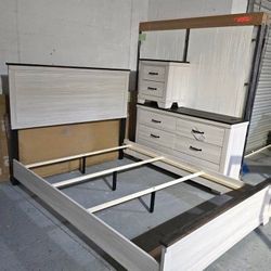 Brand new Elegant White & Brown Bedroom Set – Bedframe + Matching Pieces. Available in king & queen