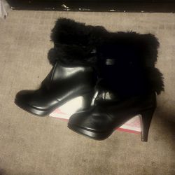 Black Fur High Heel Boots