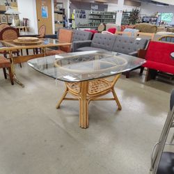 Glass Top Table W/ Wicker Base