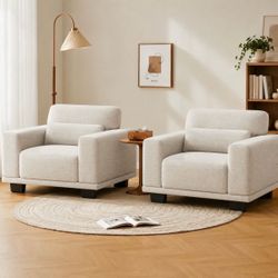 Modern Cream Accent Chair Set of 2, Oversized Upholstered Armchairs for Living Room Bedroom Apartment Lounge Furniture