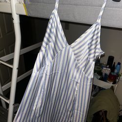 Blue And White Striped Midi Dress