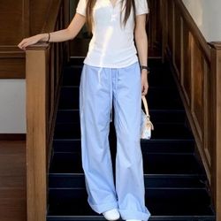 Where are the orange trees? Pink pure cotton casual pants for women, summer cool feeling, simple and loose, versatile, elastic waist, straight leg pan