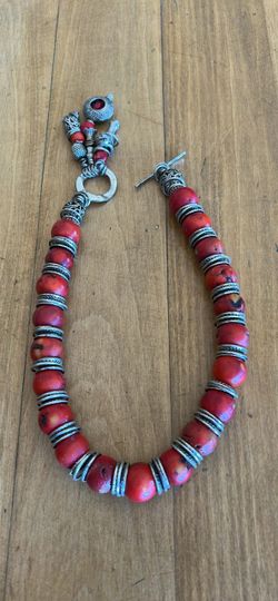 Rare Natural Red Coral Bead Necklace with Silver Accents