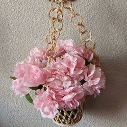 Vintage 70s Wicker Hanging Planter In Perfect Condition 