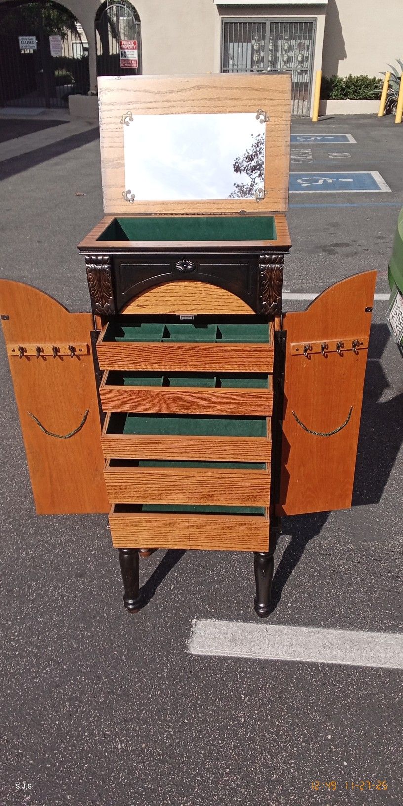 Jewlery Armoire Large Solid Wood W/ Mirror 