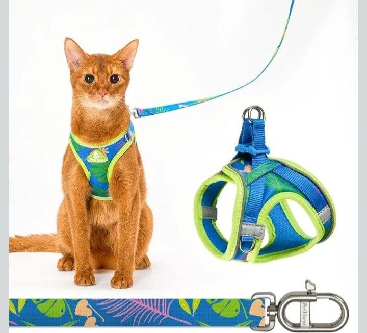 PetThem Cat Harness and Leash Set, Hawaii Green