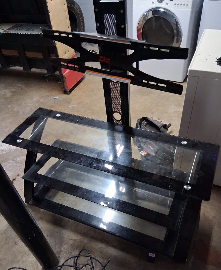 Z-Line TV Stand with Mount Tempered Glass Black And Chrome (Need Gone Today) Message Me