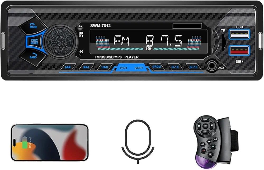 Dirkoercy 7 Inch Bluetooth Single Din Universal Car Radio with SWC BT 5.0 Voice Assist (New)