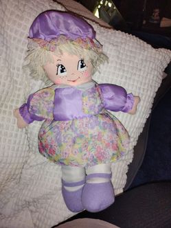 Vintage Dolly Mine 1987 Yellow Dress With Flowers Plush Yellow Yarn Hair