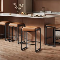 Bar Stools Set of 8, Counter Height Bar Stools, Synthetic Leather with Stitching, Mid-Century Modern Counter Stools, 26-Inch Tall, Kichen Home Bar Din