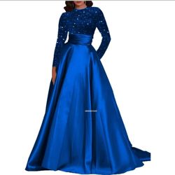 Royal Blue Sequin Top Evening Gown