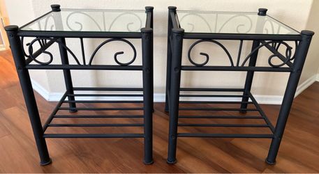 Matching Black Metal & Glass End Tables / Nightstands – Excellent Condition - $60 for the pair OBO
