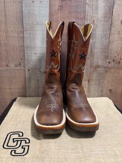 Brown Leather Western Cowboy Boots – Green Stitch Detail (SIZE 10.5 men’s)