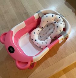Foldable Baby Bathtub with 0-36M Cushion – Pink
