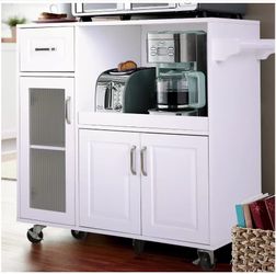 White Kitchen Cart with Storage and Wheels