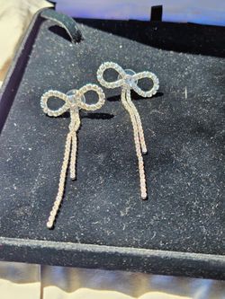 Rhinestone RIbbon Tassel Drop Earrings