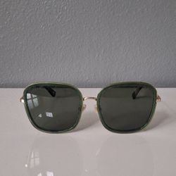 DIFF Eyewear Genevieve Polarized Square Sunglasses Green Lens Gold Frame 