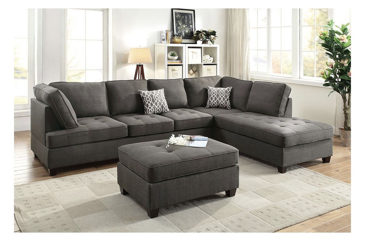 Gray Sectional Sofa Ottoman Sold Separate (Free Delivery)