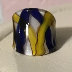 Beautiful Yellow, Blue, And White Glass Ring. 