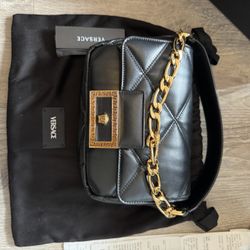 Brand New Versace Virtus Quilted Leather Crossbody Bag – Black, Full Set w/ Receipt
