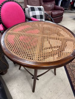 Round Cane Top Accent Table