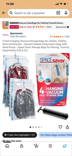 New in packaging space saver 4 hanging vacuum storage bags